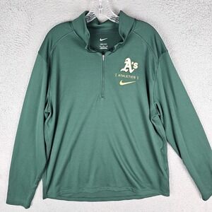 Oakland Athletics Jersey Mens XL Green Nike MLB Baseball Sports 1/4 Zip Pullover